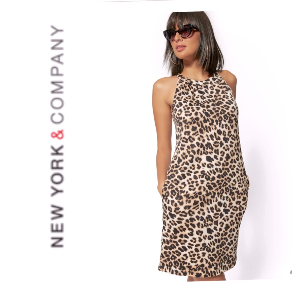 NY&Co Cotton Halter Leopard Print Dress w/Pockets